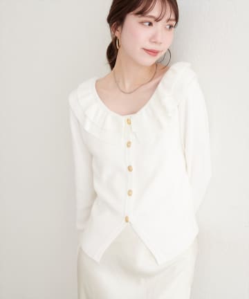 natural couture(ナチュラルクチュール) 【WEB限定】フリルカラーカーデ