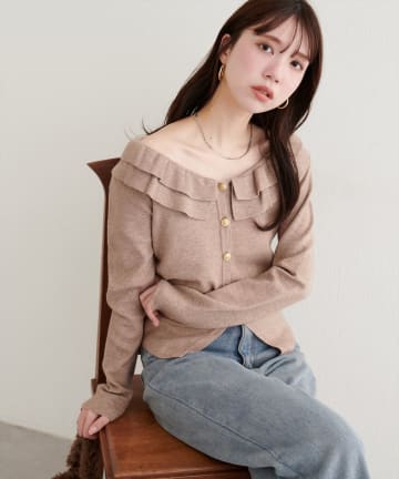 natural couture(ナチュラルクチュール) 【WEB限定】フリルカラーカーデ