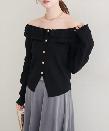 natural couture(ナチュラルクチュール) 【WEB限定】フリルカラーカーデ