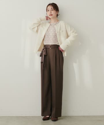 natural couture(ナチュラルクチュール) ウエストリボン付センタープレスパンツ