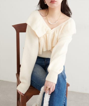 natural couture(ナチュラルクチュール) 【WEB限定】クロスフリルニット
