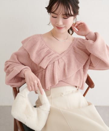 natural couture(ナチュラルクチュール) 【WEB限定】クロスフリルニット