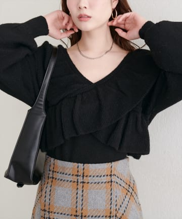 natural couture(ナチュラルクチュール) 【WEB限定】クロスフリルニット