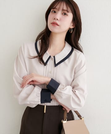 natural couture(ナチュラルクチュール) 配色2枚衿ブラウス