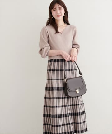 natural couture(ナチュラルクチュール) 【WEB限定】カシュクールチェックニットワンピース