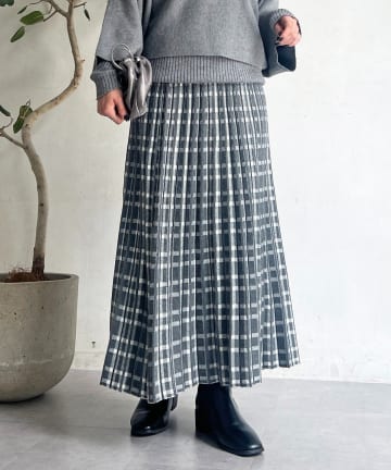 チェック柄ニットプリーツスカート