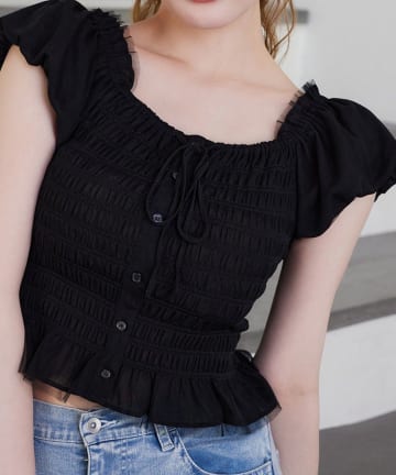 NICE CLAUP / OLIVE des OLIVE OUTLET(ナイスクラップ  / オリーブ デ オリーブ アウトレット) 【one after another】シャーリングブラウス