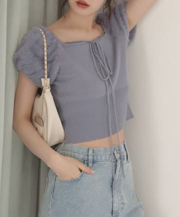 NICE CLAUP / OLIVE des OLIVE OUTLET(ナイスクラップ  / オリーブ デ オリーブ アウトレット) 【OLIVE des OLIVE】袖フェザーニット