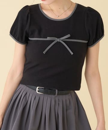 NICE CLAUP / OLIVE des OLIVE OUTLET(ナイスクラップ  / オリーブ デ オリーブ アウトレット) 【one after another】配色リボンT