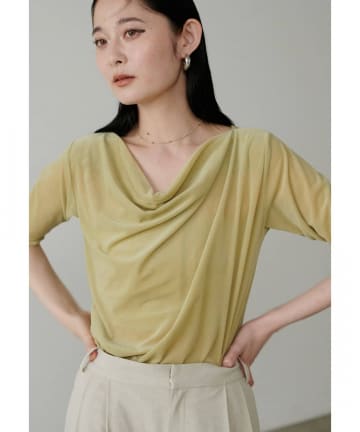 NICE CLAUP / OLIVE des OLIVE OUTLET(ナイスクラップ  / オリーブ デ オリーブ アウトレット) 【LARUTA】シアーベロア５分袖ドレーププルオーバー