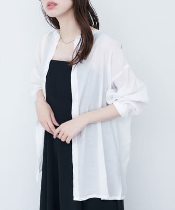 NICE CLAUP / OLIVE des OLIVE OUTLET(ナイスクラップ  / オリーブ デ オリーブ アウトレット) 【natural couture】バンドカラーサイドスリットシアーシャツ