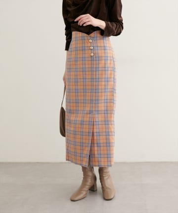NICE CLAUP / OLIVE des OLIVE OUTLET(ナイスクラップ  / オリーブ デ オリーブ アウトレット) 【natural couture】デザイン釦ラップ風チェックスカート