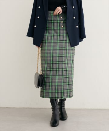 NICE CLAUP / OLIVE des OLIVE OUTLET(ナイスクラップ  / オリーブ デ オリーブ アウトレット) 【natural couture】デザイン釦ラップ風チェックスカート