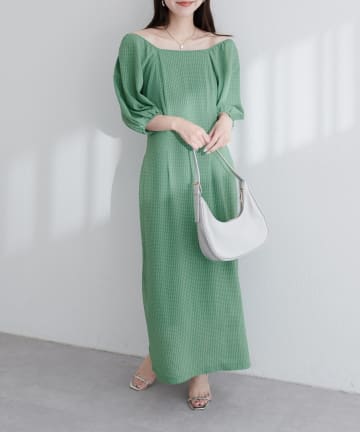 NICE CLAUP / OLIVE des OLIVE OUTLET(ナイスクラップ  / オリーブ デ オリーブ アウトレット) 【natural couture】ポコポコチェック袖ボリュームワンピース