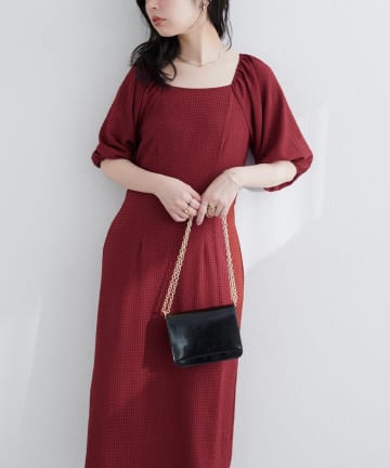 NICE CLAUP / OLIVE des OLIVE OUTLET(ナイスクラップ  / オリーブ デ オリーブ アウトレット) 【natural couture】ポコポコチェック袖ボリュームワンピース