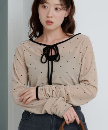 Kastane(カスタネ) 【11.8(土)12:00発売/WEB先行】ドットベロアリボンプルオーバー