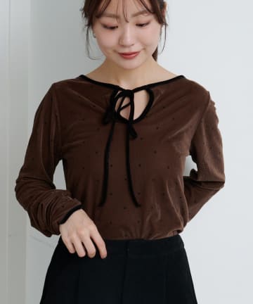 Kastane(カスタネ) 【前後2WAY】ドットベロアリボンプルオーバー