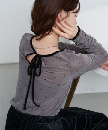 Kastane(カスタネ) 【前後2WAY】ドットベロアリボンプルオーバー
