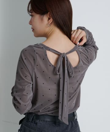 Kastane(カスタネ) 【WEB先行/前後2WAY】ドットベロアボウタイプルオーバー