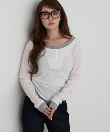 RAY CASSIN(レイカズン) UネックレイヤードヘンリーロンT