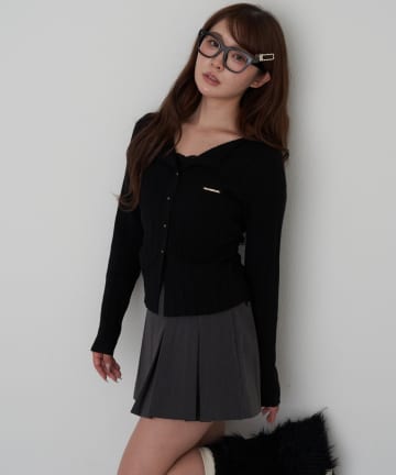 RAY CASSIN(レイカズン) レースレイヤードリブ前あきニット