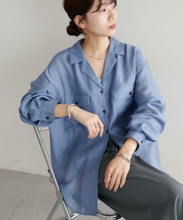 OUTLET(アウトレット) 【Discoat】シアー黒釦開襟シャツ