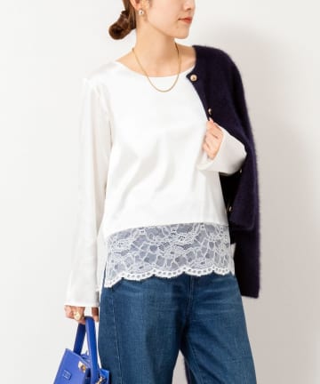 NOLLEY'S(ノーリーズ) ウォッシャブル裾レース2WAYオトナサテンブラウス