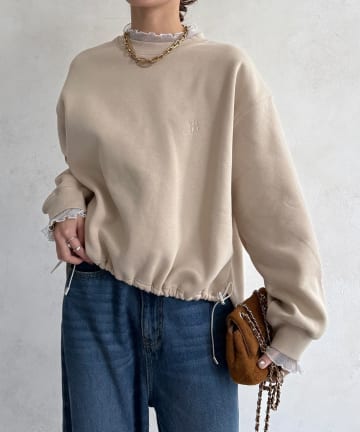 DOUDOU(ドゥドゥ) 【WEB限定】シアーレイヤード刺繍裏起毛トップス