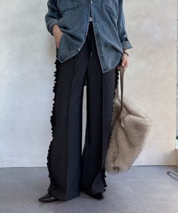 DOUDOU(ドゥドゥ) 【WEB限定】カットジョーゼットサイドフリルパンツ