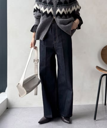 DOUDOU(ドゥドゥ) ハイウエストダブルボタンデニム