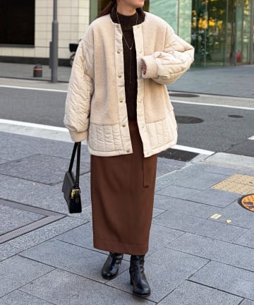 Chez toi(シェトワ) ボア×ストライプキルティングコート