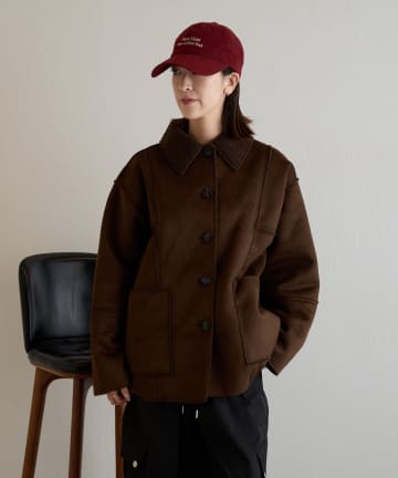 -goocy-(グーシー) フェイクムートンハーフコート