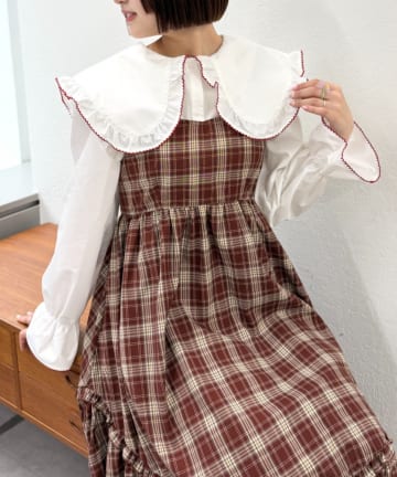 w closet(ダブルクローゼット) 配色BIGカラーブラウス