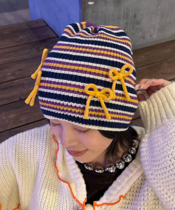 CIAOPANIC TYPY(チャオパニックティピー) ★【HELLO.SANFRANCISCO/ハローサンフランシスコ】リボン付マルチボーダービーニー帽