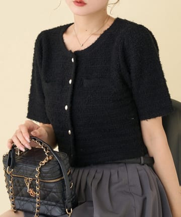 NICE CLAUP / OLIVE des OLIVE OUTLET(ナイスクラップ  / オリーブ デ オリーブ アウトレット) 【one after another】【WEB限定】ゴールドボタン半袖ツイード風カーディガン