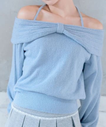 NICE CLAUP / OLIVE des OLIVE OUTLET(ナイスクラップ  / オリーブ デ オリーブ アウトレット) 【OLIVE des OLIVE】リボンオフショルニット