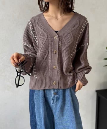 LOCUST(ローカスト) 【骨スト向け】配色ブランケットステッチケーブルカーデ