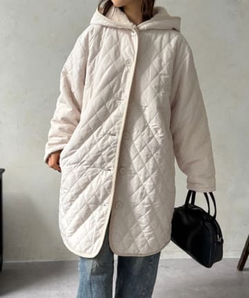 LOCUST(ローカスト) 【楽ちんオシャレ見え】裏ボアフード付キルティングコート