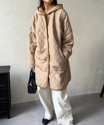 LOCUST(ローカスト) 【楽ちんオシャレ見え】裏ボアフード付キルティングコート