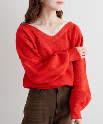 Kastane(カスタネ) B レースレイヤーニットプルオーバー