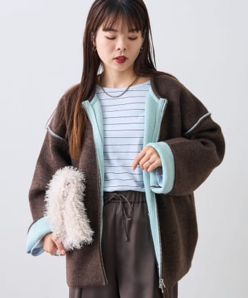 CIAOPANIC TYPY(チャオパニックティピー) ダブルジップ配色ヤクライクニットジャケット