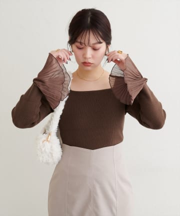 natural couture(ナチュラルクチュール) 【WEB限定】袖フリルニット