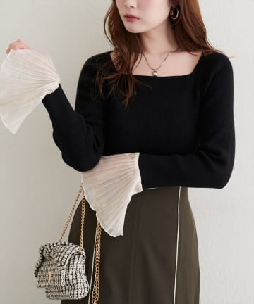 natural couture(ナチュラルクチュール) 【WEB限定】袖フリルニット