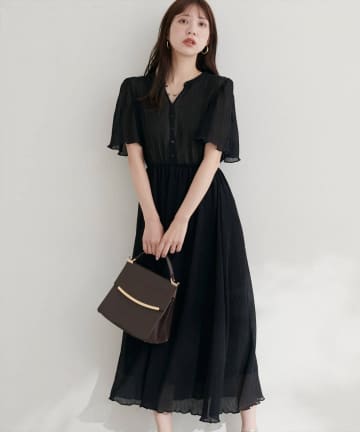NICE CLAUP / OLIVE des OLIVE OUTLET(ナイスクラップ  / オリーブ デ オリーブ アウトレット) 【natural couture】総プリーツフレア袖ワンピース