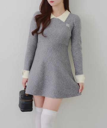 NICE CLAUP / OLIVE des OLIVE OUTLET(ナイスクラップ  / オリーブ デ オリーブ アウトレット) 【RMAF】フェザー衿リブニットワンピース