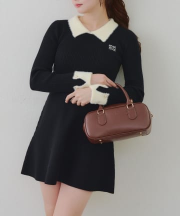 NICE CLAUP / OLIVE des OLIVE OUTLET(ナイスクラップ  / オリーブ デ オリーブ アウトレット) 【RMAF】フェザー衿リブニットワンピース