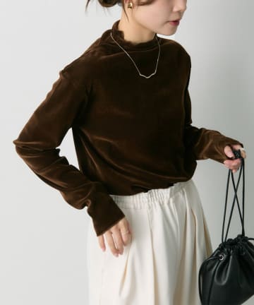 PUAL CE CIN(ピュアルセシン) 【新色追加/リバイバル】ナイロンチュールベロアハイネックトップス