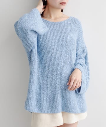 Kastane(カスタネ) 【無地&ボーダー/前後2WAY】編み上げルーズニット