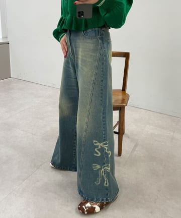 CIAOPANIC(チャオパニック) リボン抜染プリントデニムパンツ