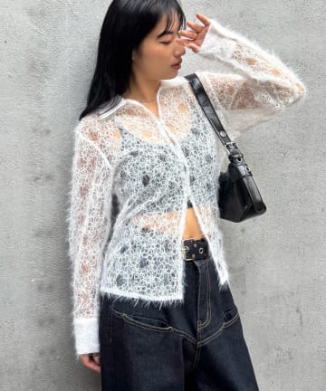 OUTLET(アウトレット) 【WHO'S WHO gallery】フラワーレースニットシャツ